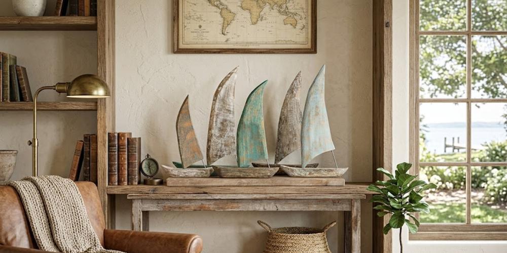  Handcrafted wooden sailing boat decor set for stylish home accents