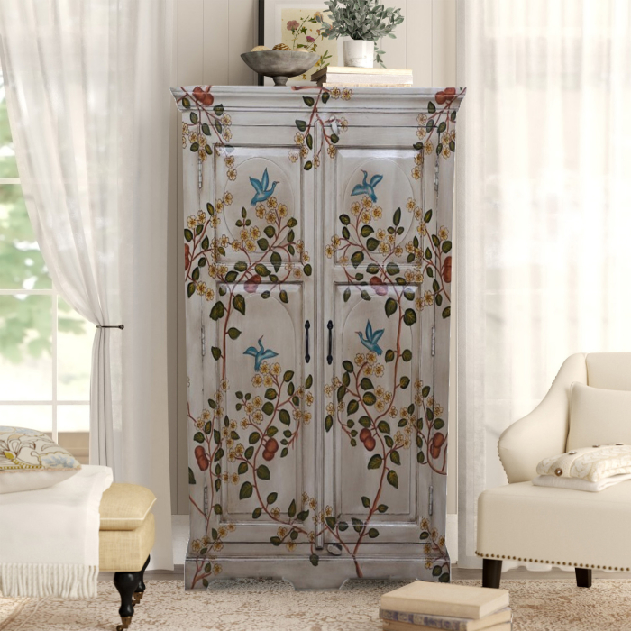 Floral wooden armoire for a charming and stylish interior look