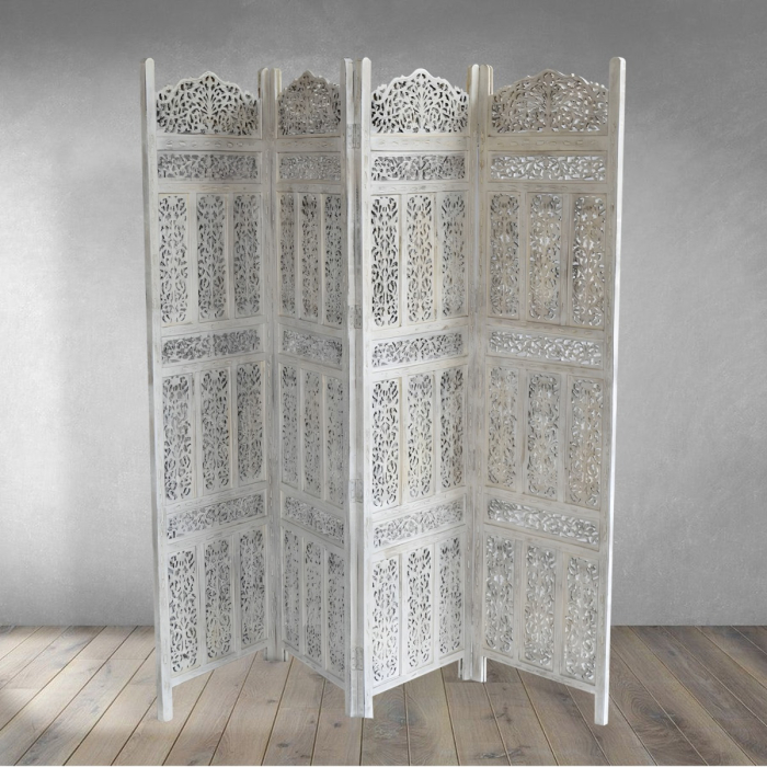 Damla wooden room divider featuring carved design for tasteful home interiors