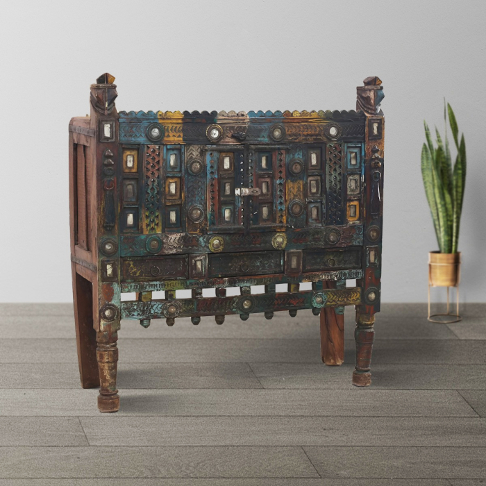Authentic wooden vintage Damchiya cabinet with traditional detailing