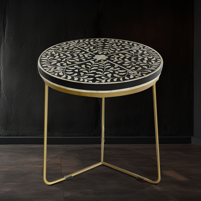Shakar bone inlay end table featuring handcrafted patterns for sophisticated home style