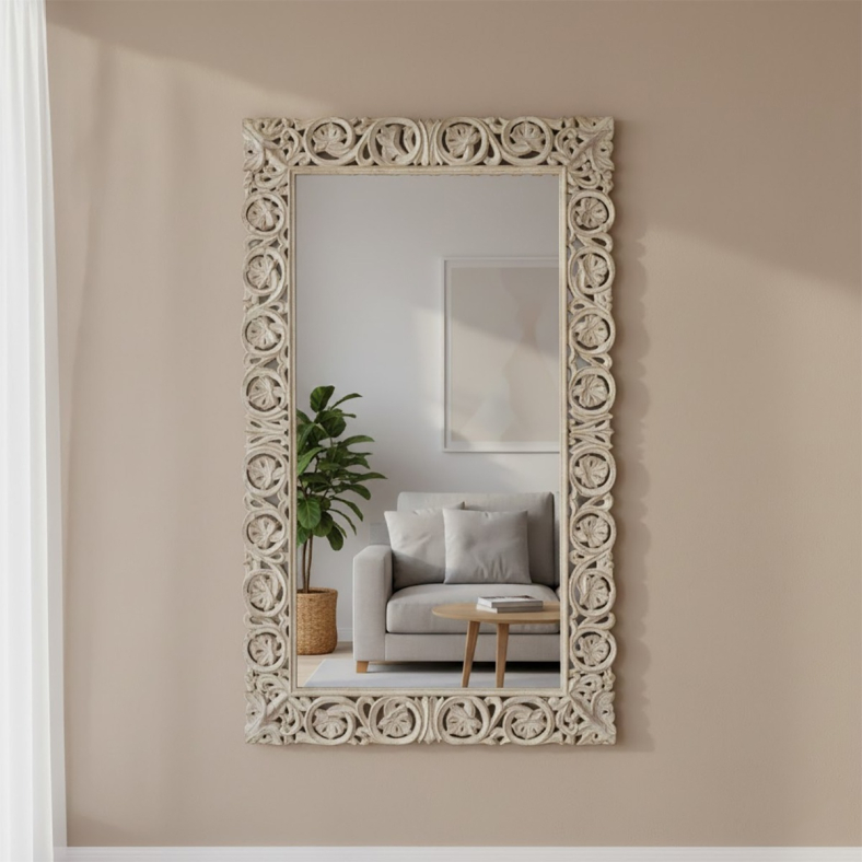 Kavvya Wooden Carved Mirror 