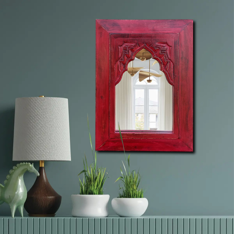 Cora Red Carved Minaret Mirror 