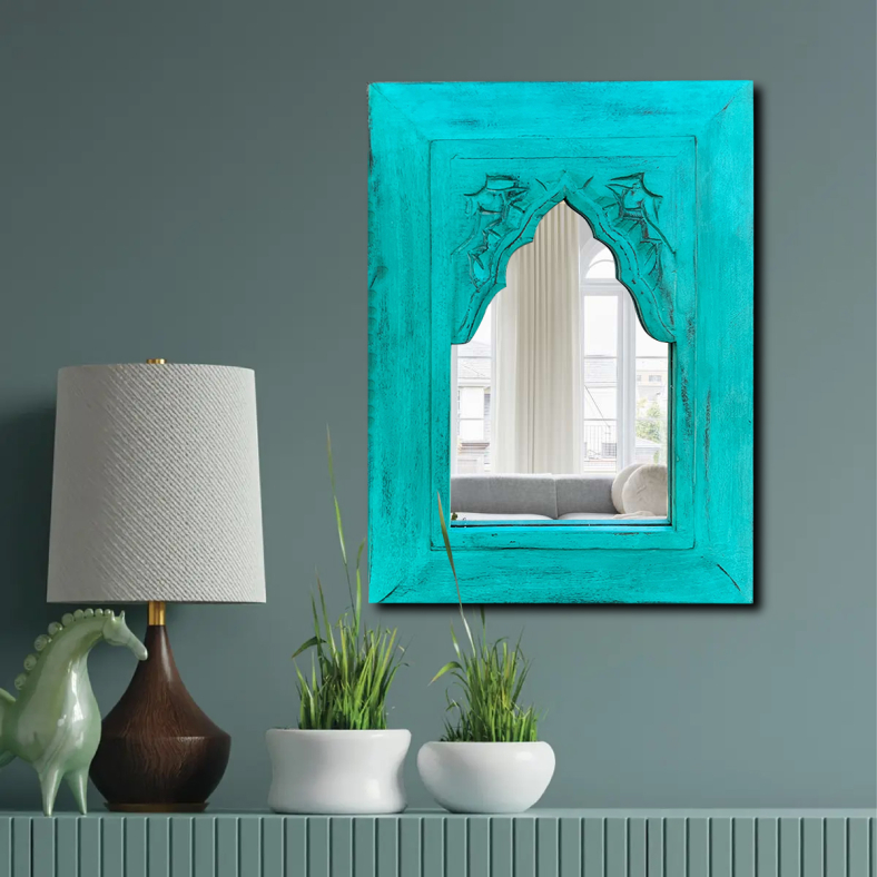 Cora Teal Carved Minaret Mirror 