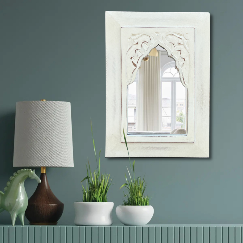 Cora White Carved Minaret Mirror 