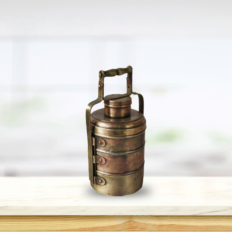 Vintage Brass 3 Compartment Tiffin Box 