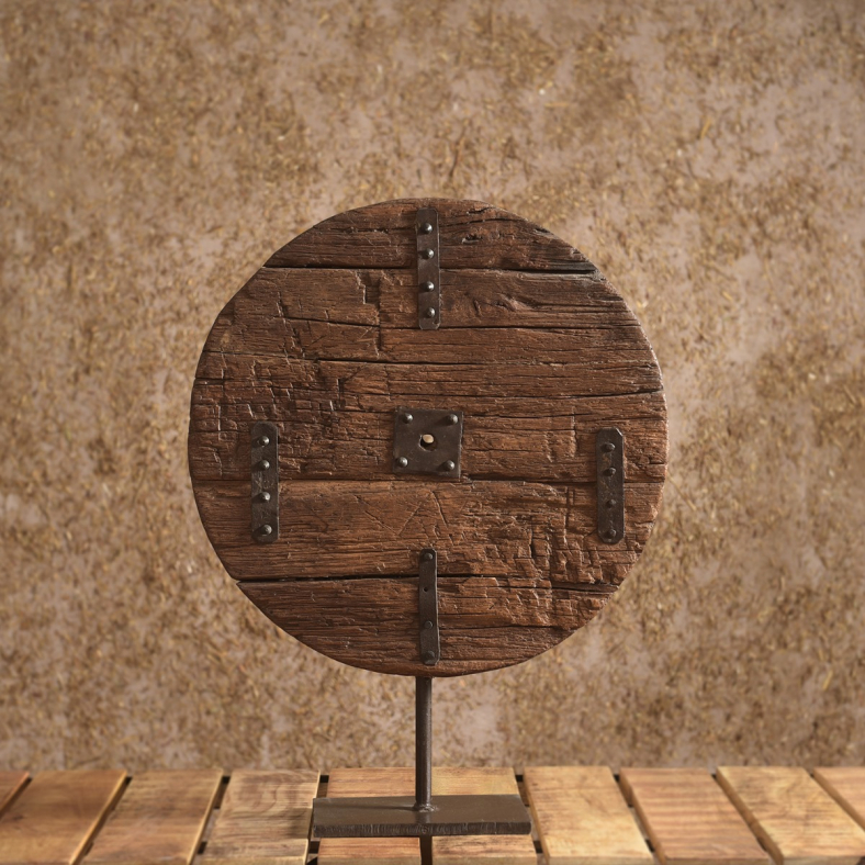 Iduma Vintage Wooden Wheel On Stand 