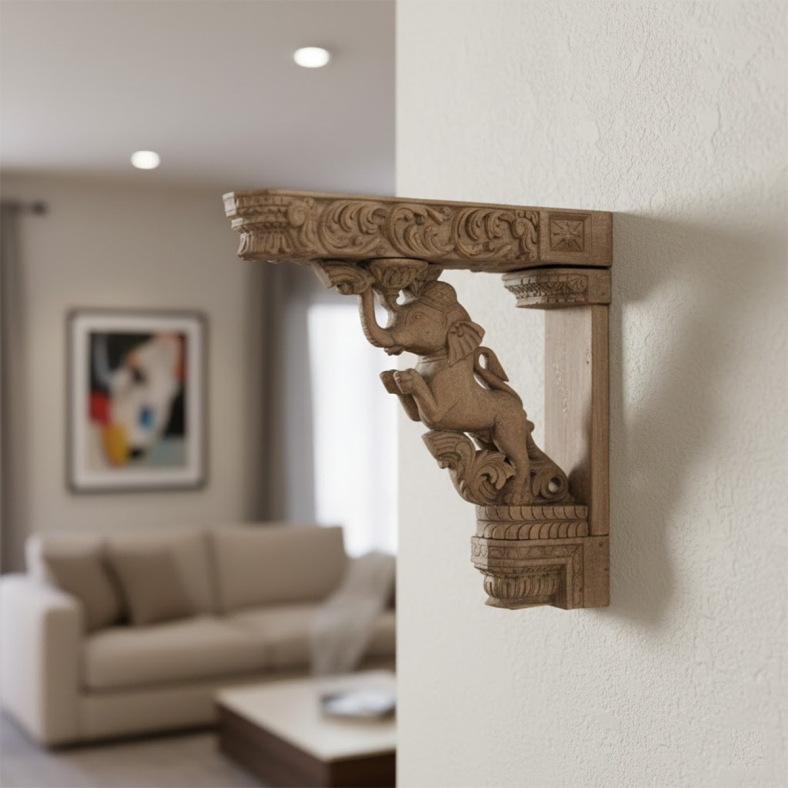 Gajraj Carved Wooden Bracket