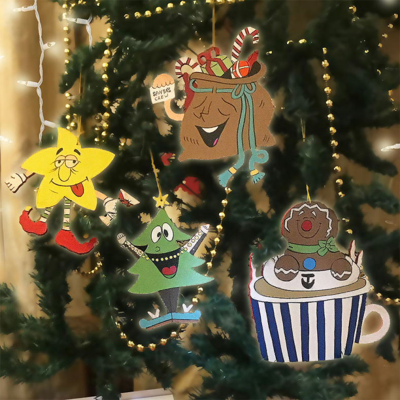 Whimsical Christmas Crew Ornament Set of 4
