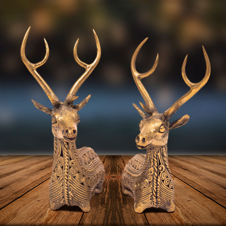 Dhokra Reindeer Sitting Set Of Two 