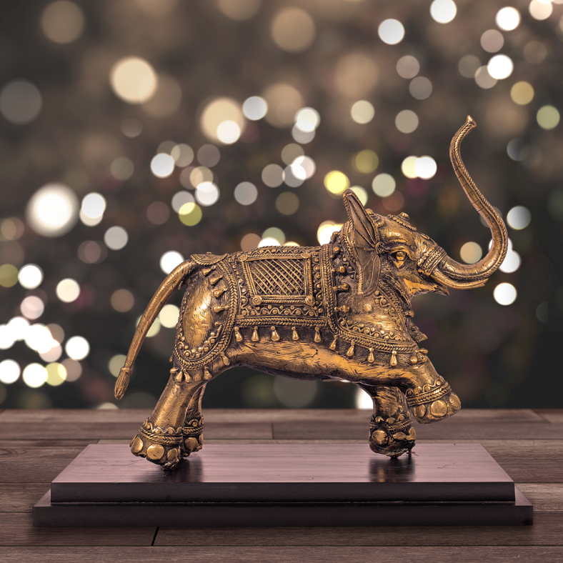 Dhokra Elephant Standing On Stand