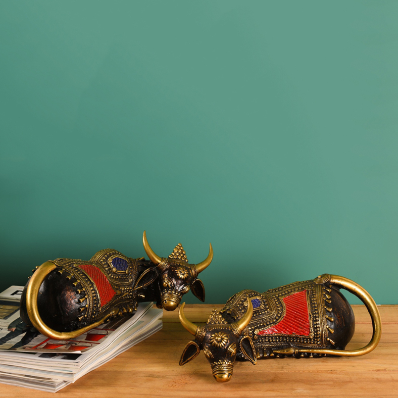Dhokra Seated Nandi Set of Two 