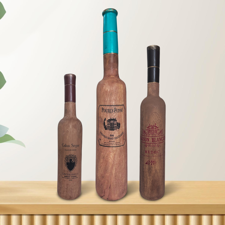 Chima Wooden Wine Bottle Objects Set Of 3