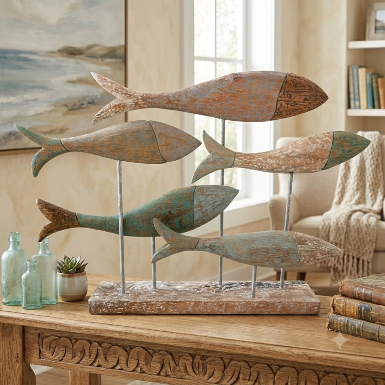 Furaha Wooden School Of Fish Curio