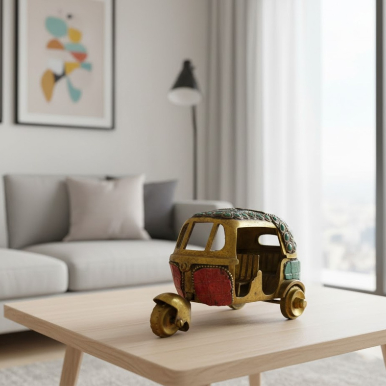 Rishka Brass Auto Rickshaw Figurine 