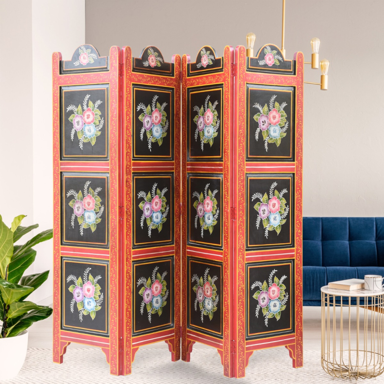 Floral Hand Painted Wooden Room Divider
