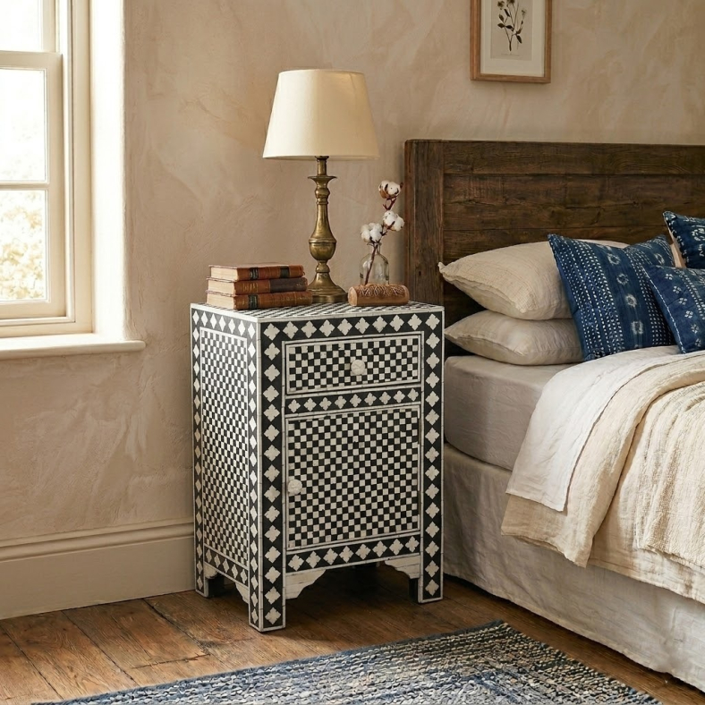 Fatima Bone Inlay Bedside Table