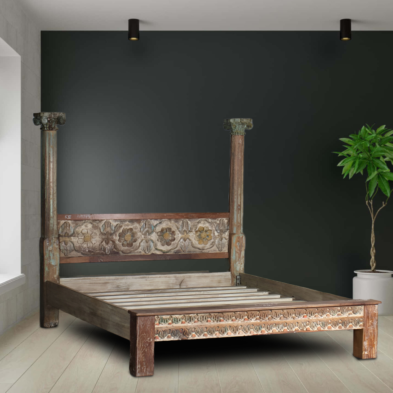 Alfredas Carved Wooden Bed 
