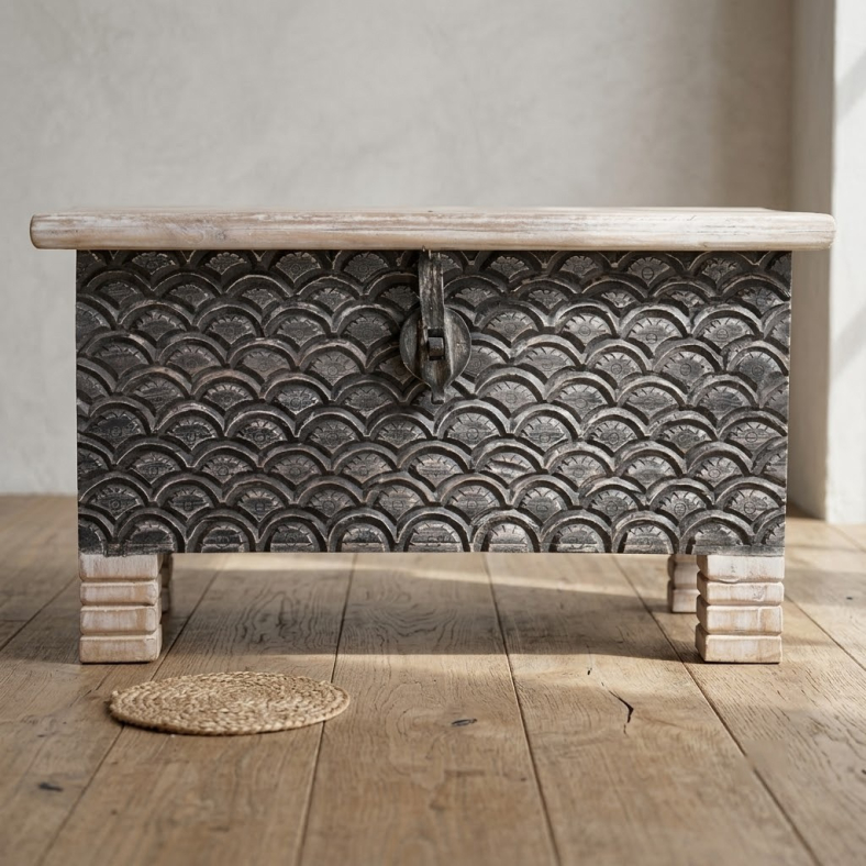 Jamal Carved Wooden Trunk