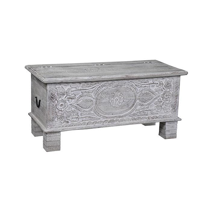 Mateo Carved Wooden Trunk