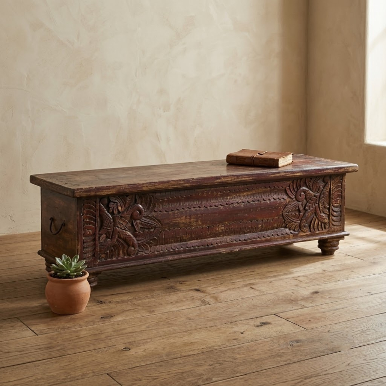 Nyke Carved Wooden Trunk