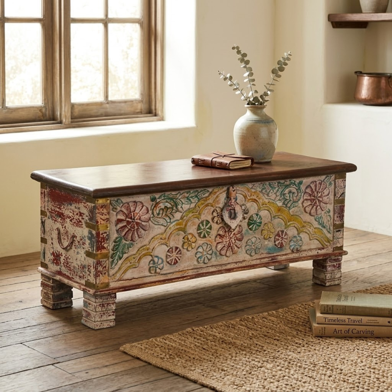 Obelius Carved Wooden Trunk