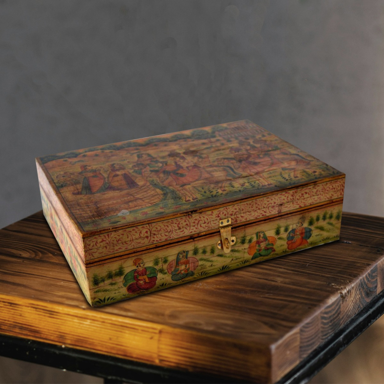 Aurenox Painted Wooden Box | Rustic Vintage Keepsake Chest
