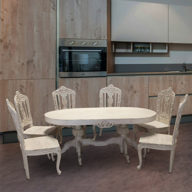 Solmera Solid Wood 6-Seater Dining Table with Chairs