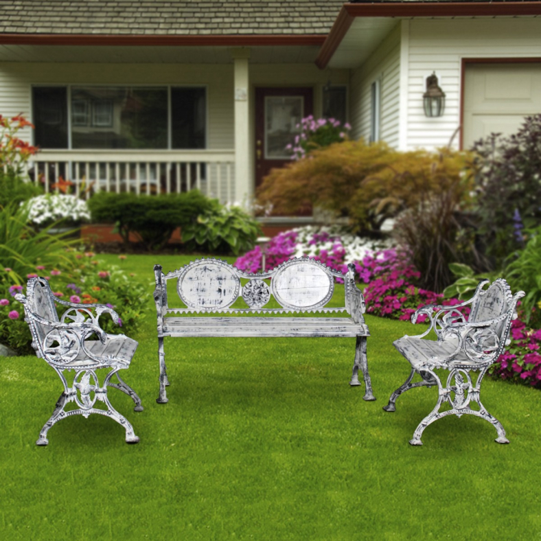 Jorentha Cast Iron Patio Set – Bench & 2 Chairs