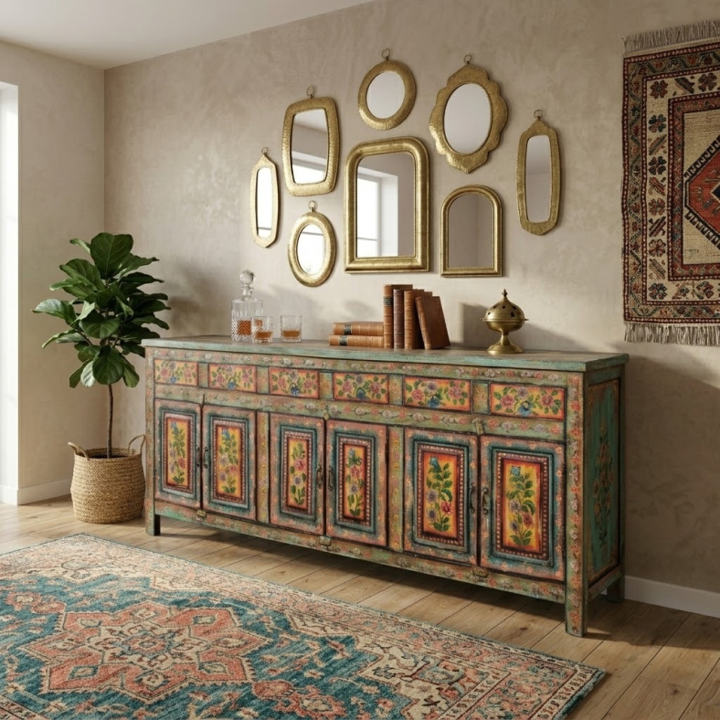 Rovalyn Hand Painted Wooden Sideboard