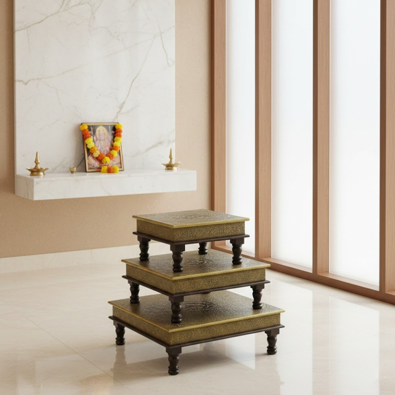 Trinaya Wooden Bajot Table Set of 3
