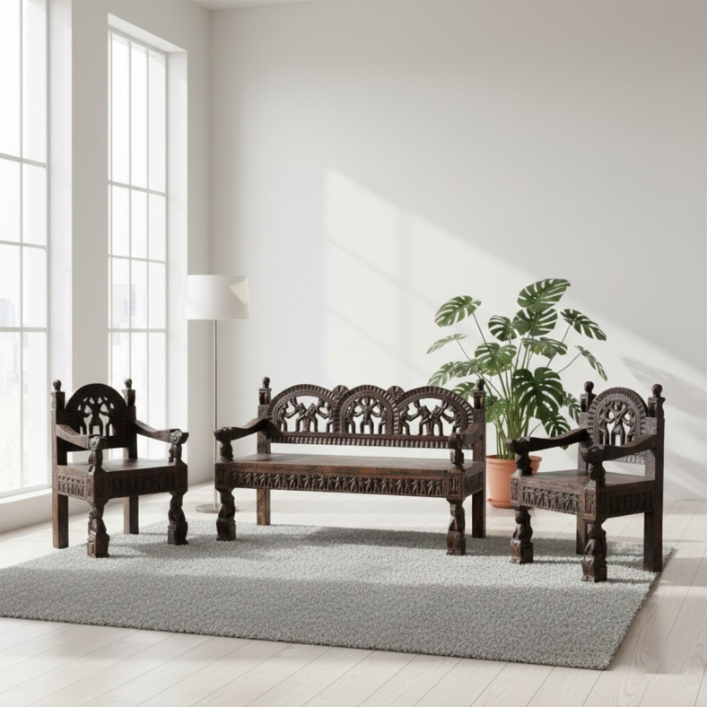 Mireh Wooden Sofa Set of 3