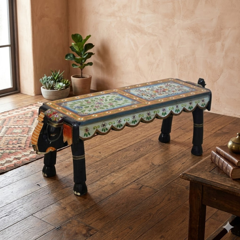 Haleh Wooden Painted Bench