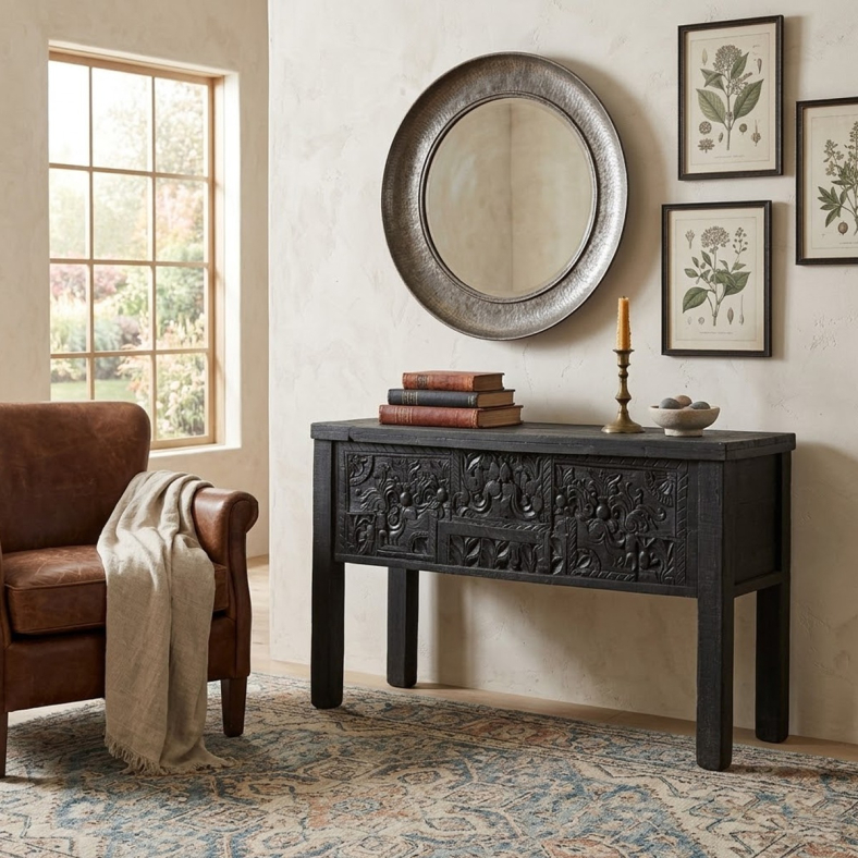 Basma Wooden Box Console Table