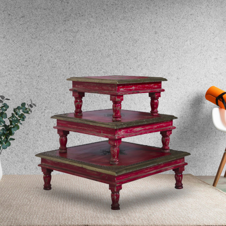 Amiras Wooden Bajot Table Set Of 3