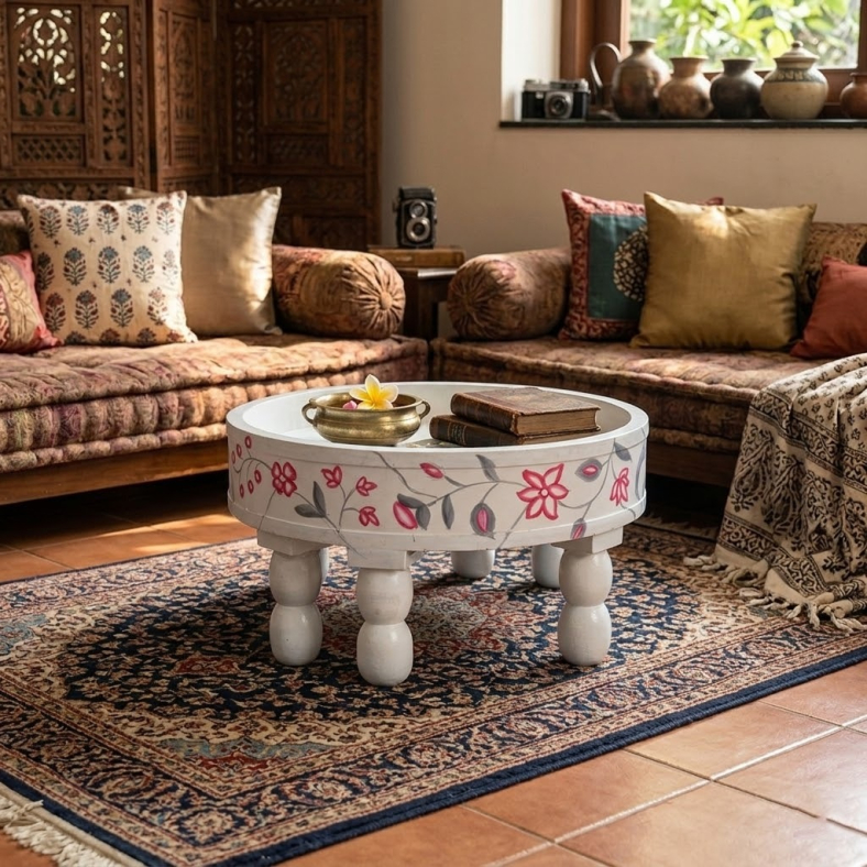 Sostrate Handpainted Wooden Bajot Table 