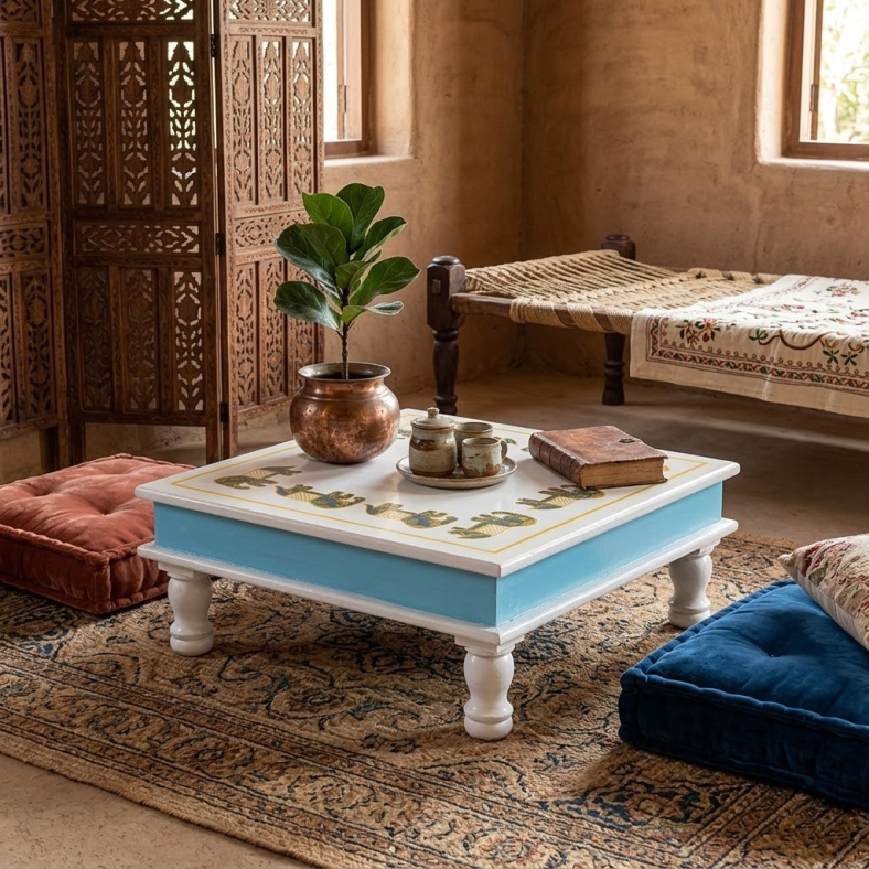 Tusker Handpainted Wooden Bajot Table 