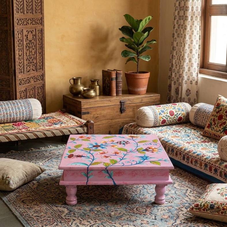 Telamon Handpainted Wooden Bajot Table