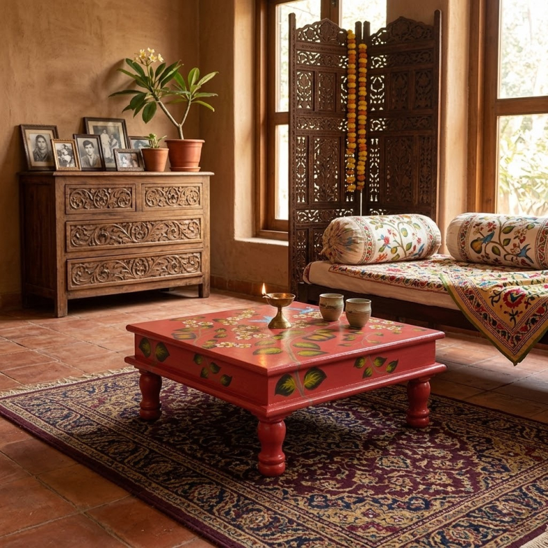 Thecla Handpainted Wooden Bajot Table