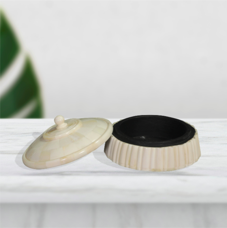 Behic Round Bone Inlay Box, Set Of 3