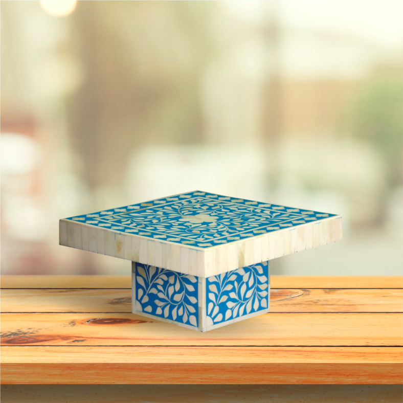 Altan Wooden Cake Stand In Bone Inlay