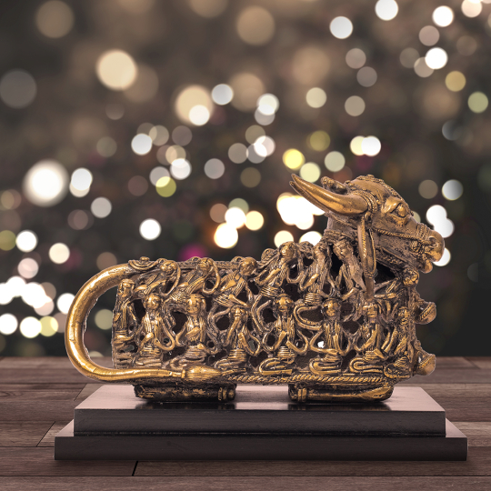 Side view of the Dhokra Nandi Sitting on Stand-Shop online at Artisans Rose