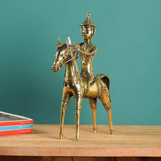 Room setting displaying the Dhokra Man On Horse-Shop online at Artisans Rose