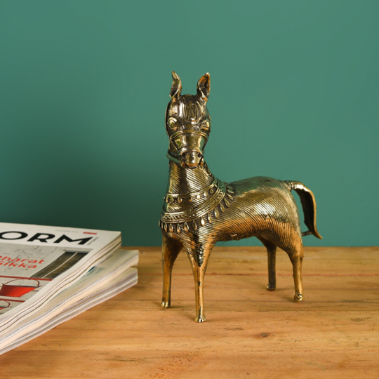 Room setting displaying the Dhokra Horse Multicolored-Shop online at Artisans Rose
