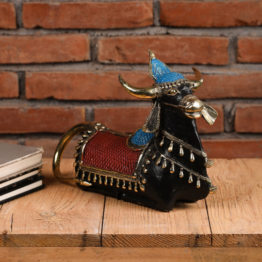 Front view of the Dhokra Seated Nandi-SHop online at Artisans Rose
