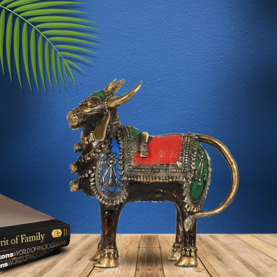 Side view of the Dhokra Nandi Five-Legged-Shop online at Artisans Rose