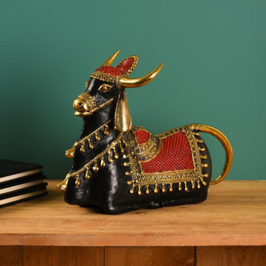 Side view of the Dhokra Seated Nandi-Shop online at Artisans Rose