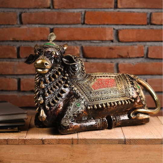 Front view of the Dhokra Seated Nandi-Shop online at Artisans Rose