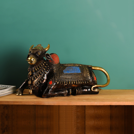 Front view of the Dhokra Seated Nandi-Shop online at Artisans Rose