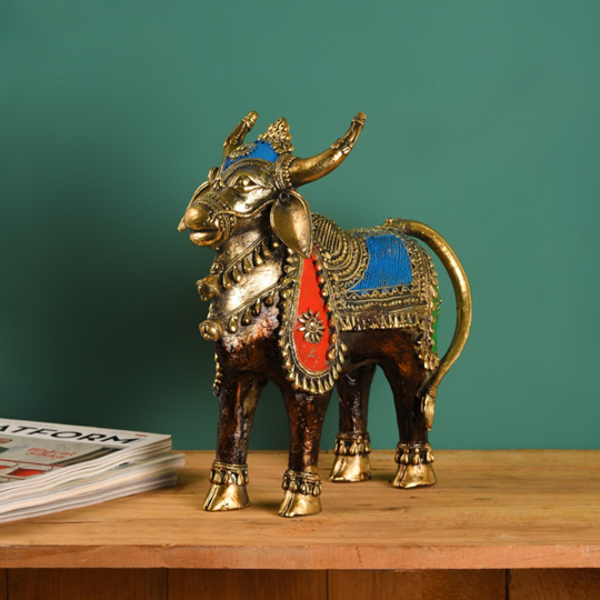 Front view of the Dhokra Nandi -Shop online at Artisans Rose